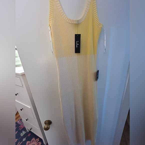 Lulus Radiant Personality Yellow Color Block Ribbed Knit Midi Dress - Size XL - Picture 2 of 3